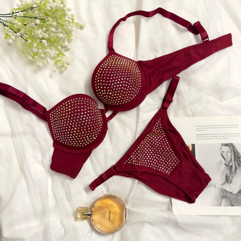 Beads Bra Set maroon