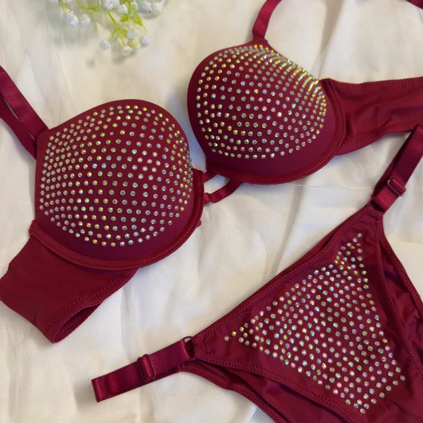 Beads Bra Set maroon