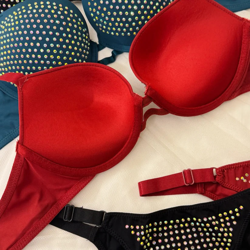 Beads Bra Set maroon