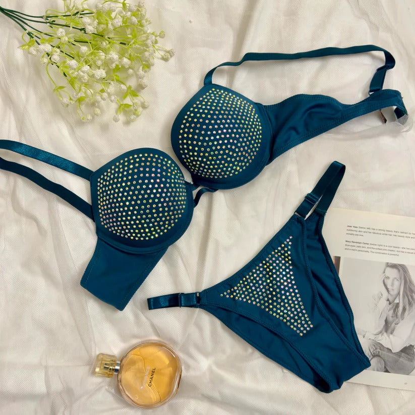 Beads Bra Set Blue