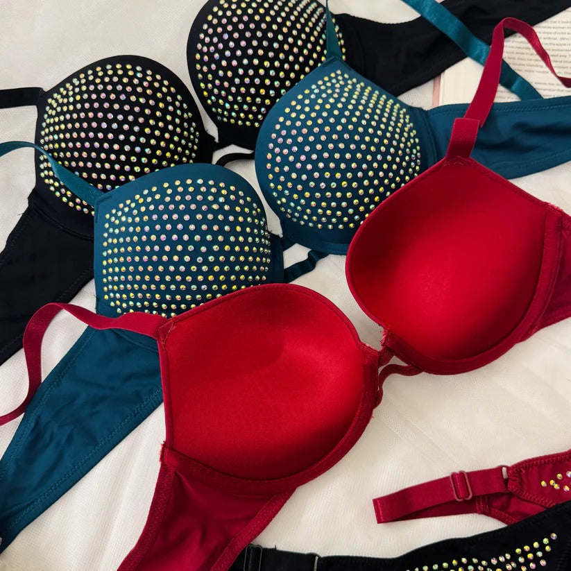 Beads Bra Set Blue